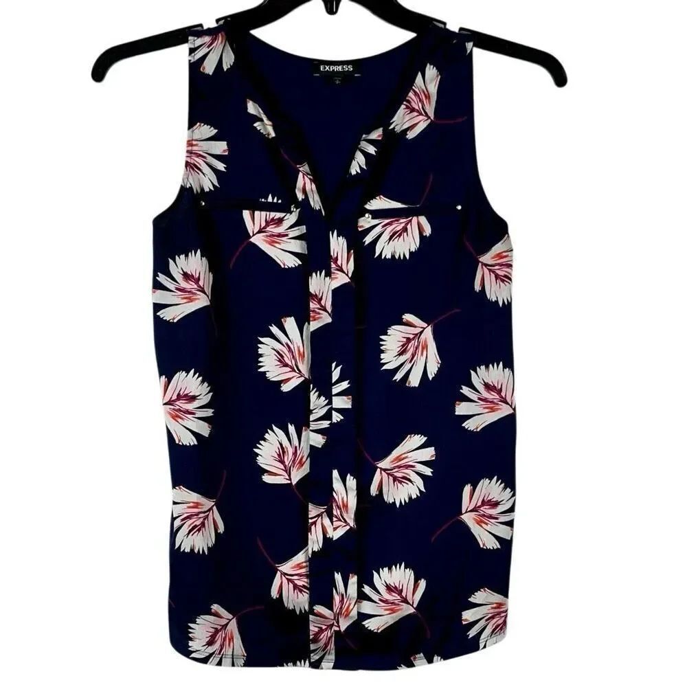 Express Floral V-neck Sleeveless Blouse Small